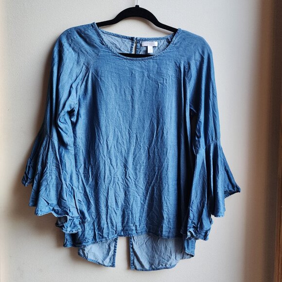 LC Lauren Conrad Denim Three Quarter Sleeve Blouse Size Small - Picture 5 of 13